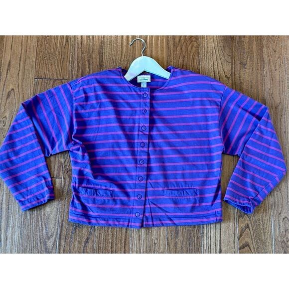 L.L. Bean Vintage striped cropped button front blouse M - Picture 2 of 8